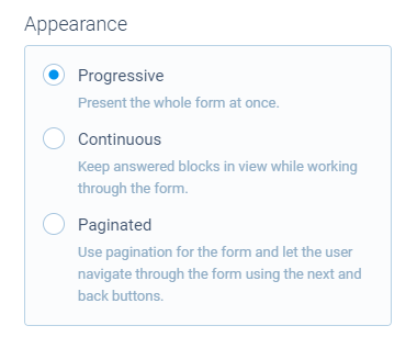 Screenshot of Appearance settings for classic form face in Tripetto