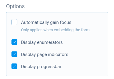 Screenshot of Options settings for classic form face in Tripetto