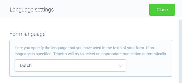 Screenshot of languages in Tripetto