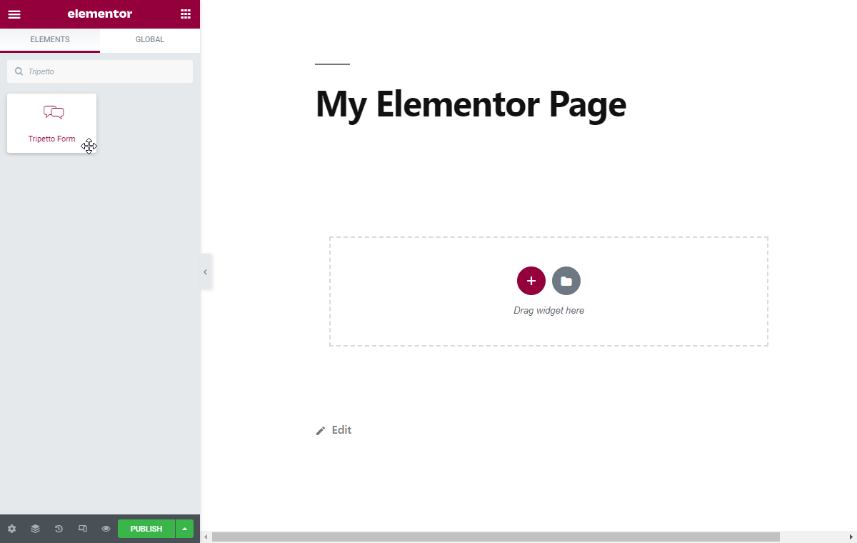 Screenshot of Tripetto in the Elementor builder