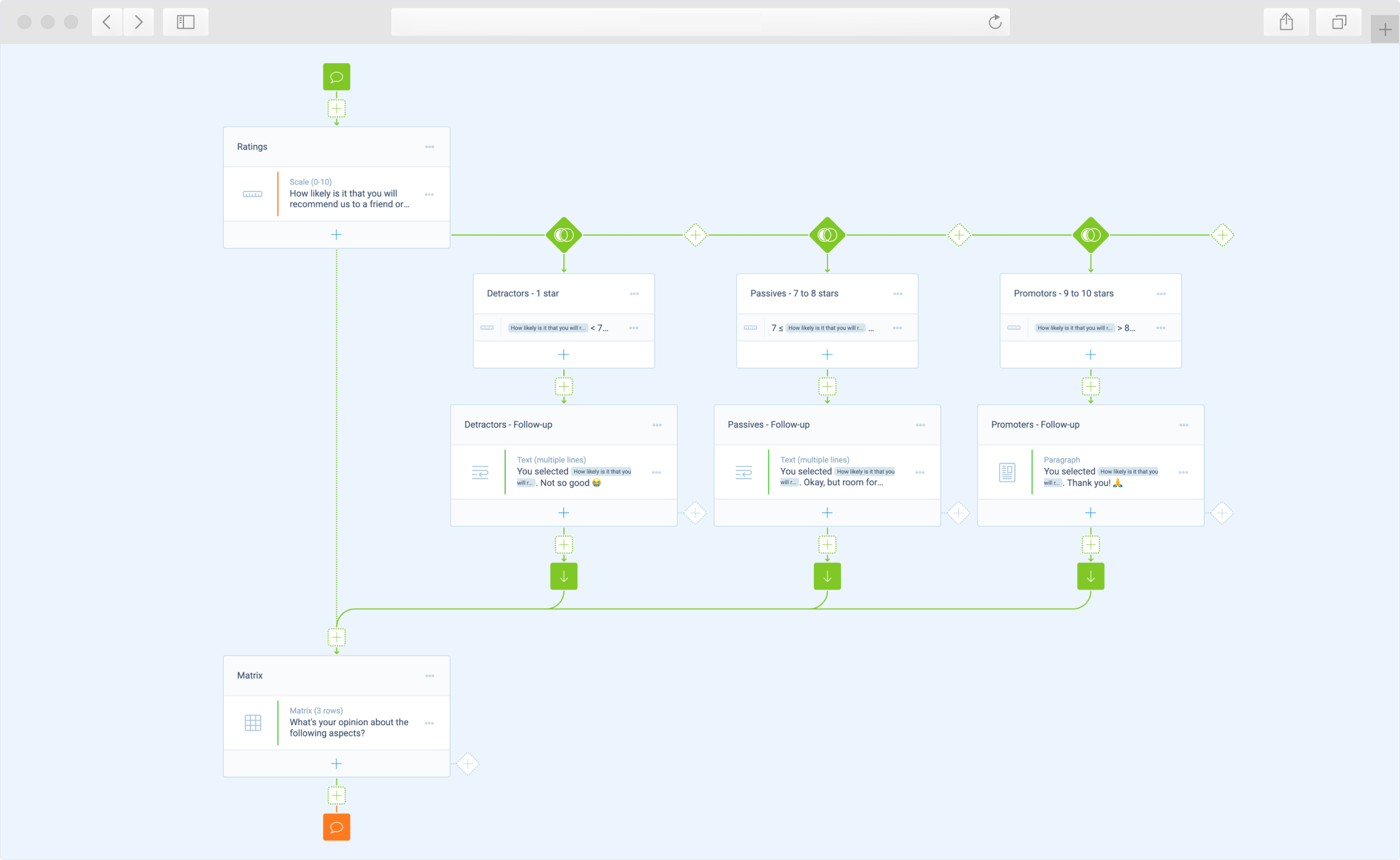 Screenshots of the Tripetto form builder.