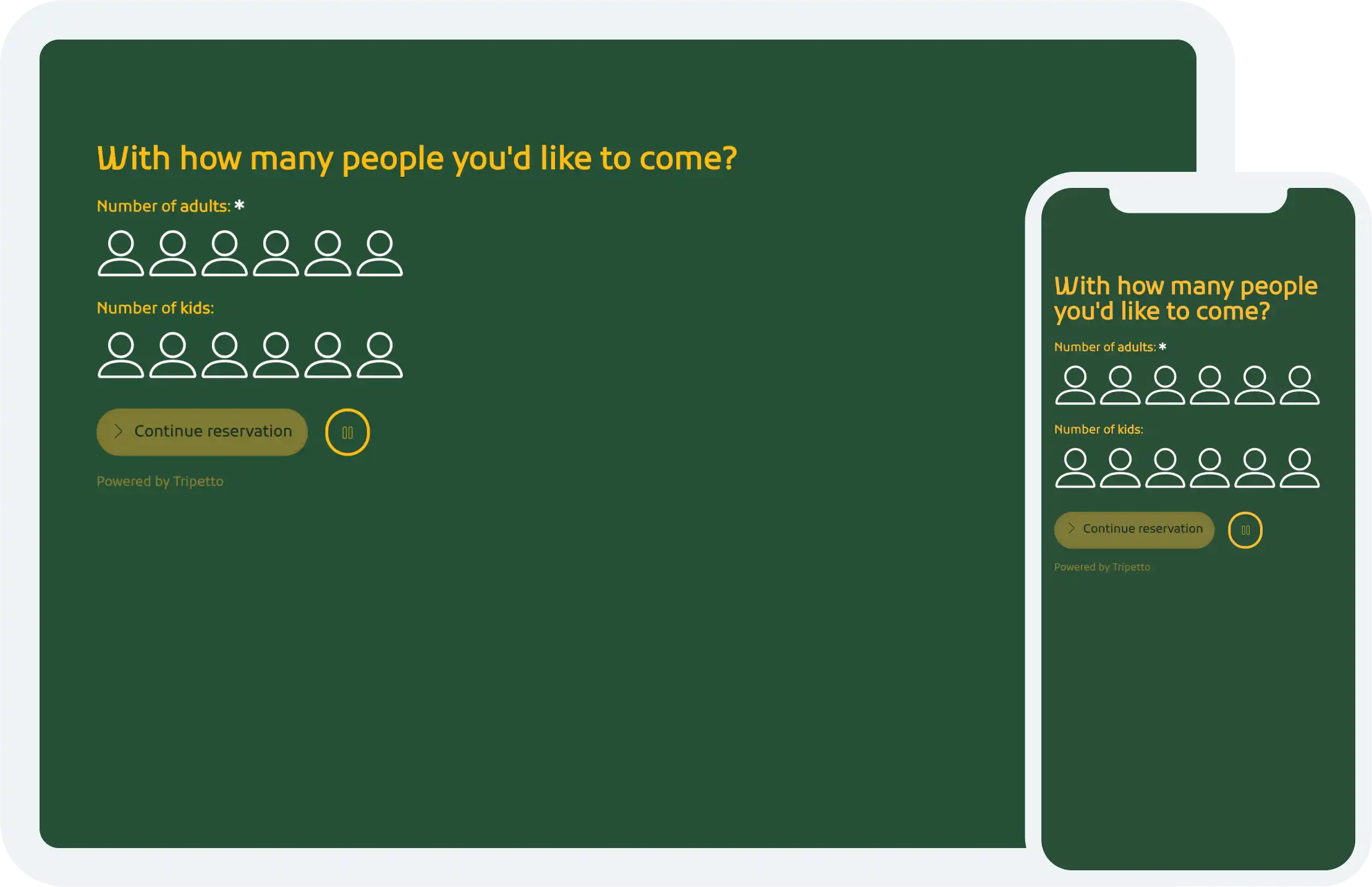 Screenshots of a restaurant reservation form in the classic form face, shown on a tablet and a mobile phone.