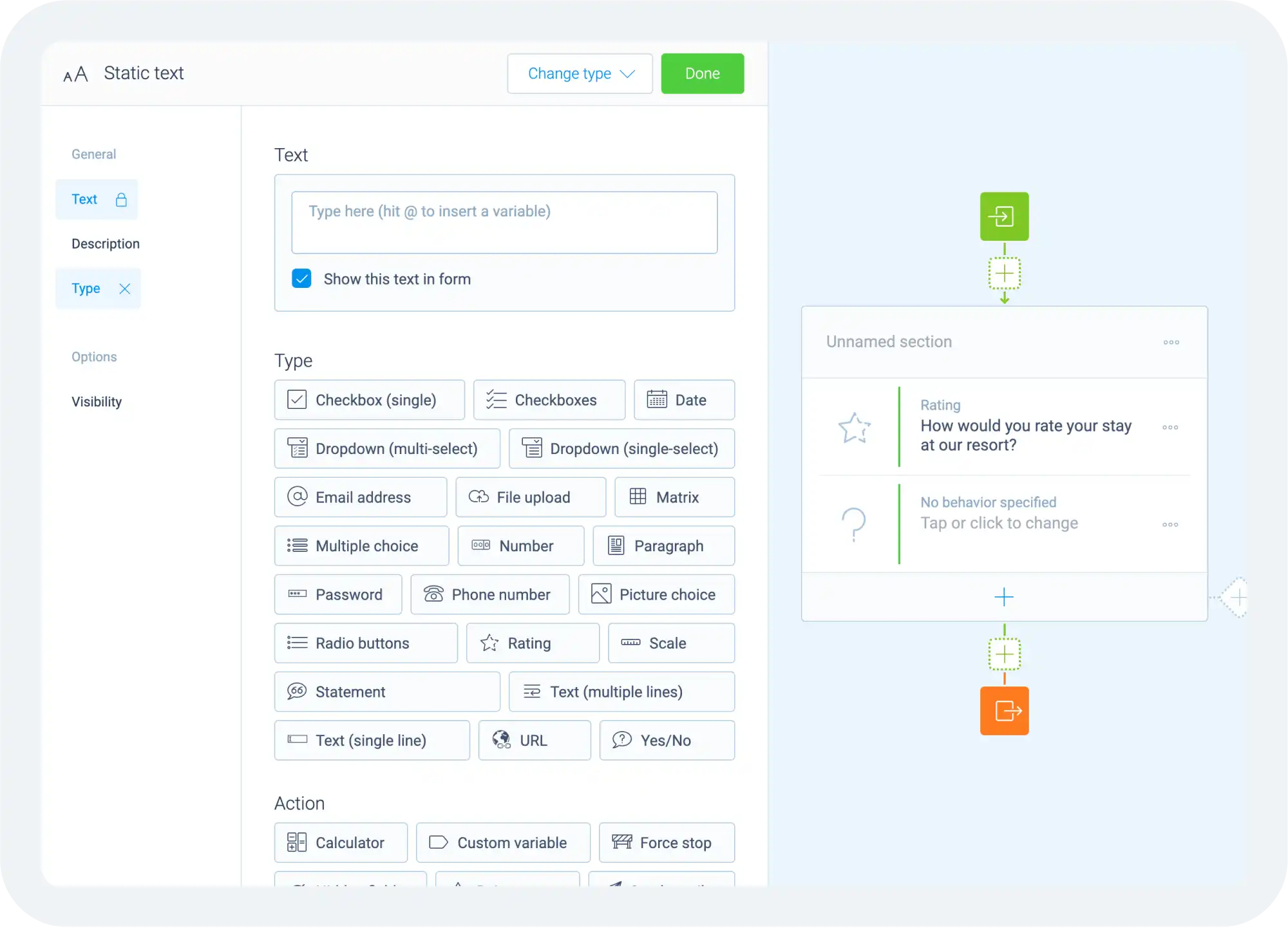 Screenshot of available question blocks in the form builder.