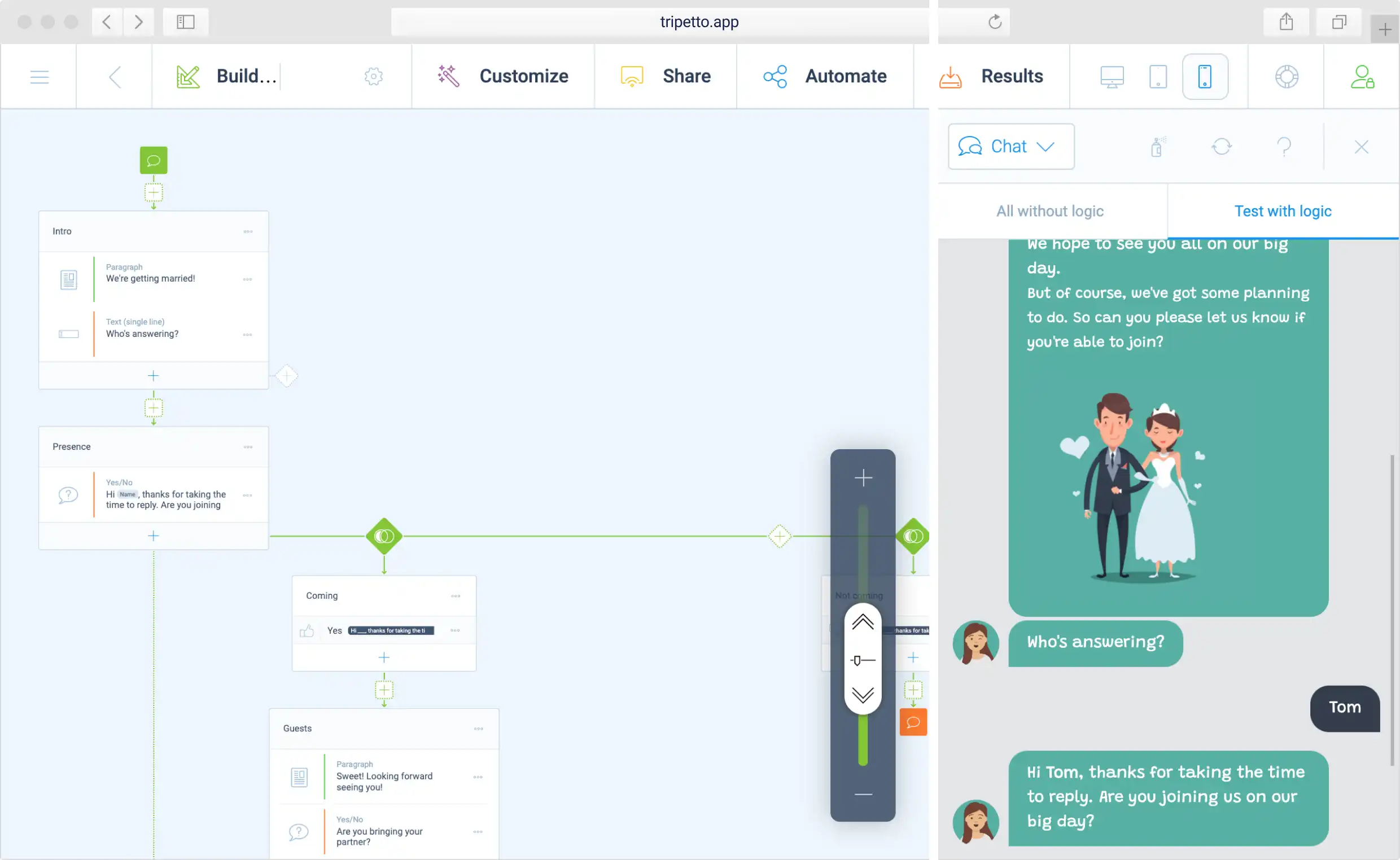 Screenshot of the storyboard and the preview of the form builder.